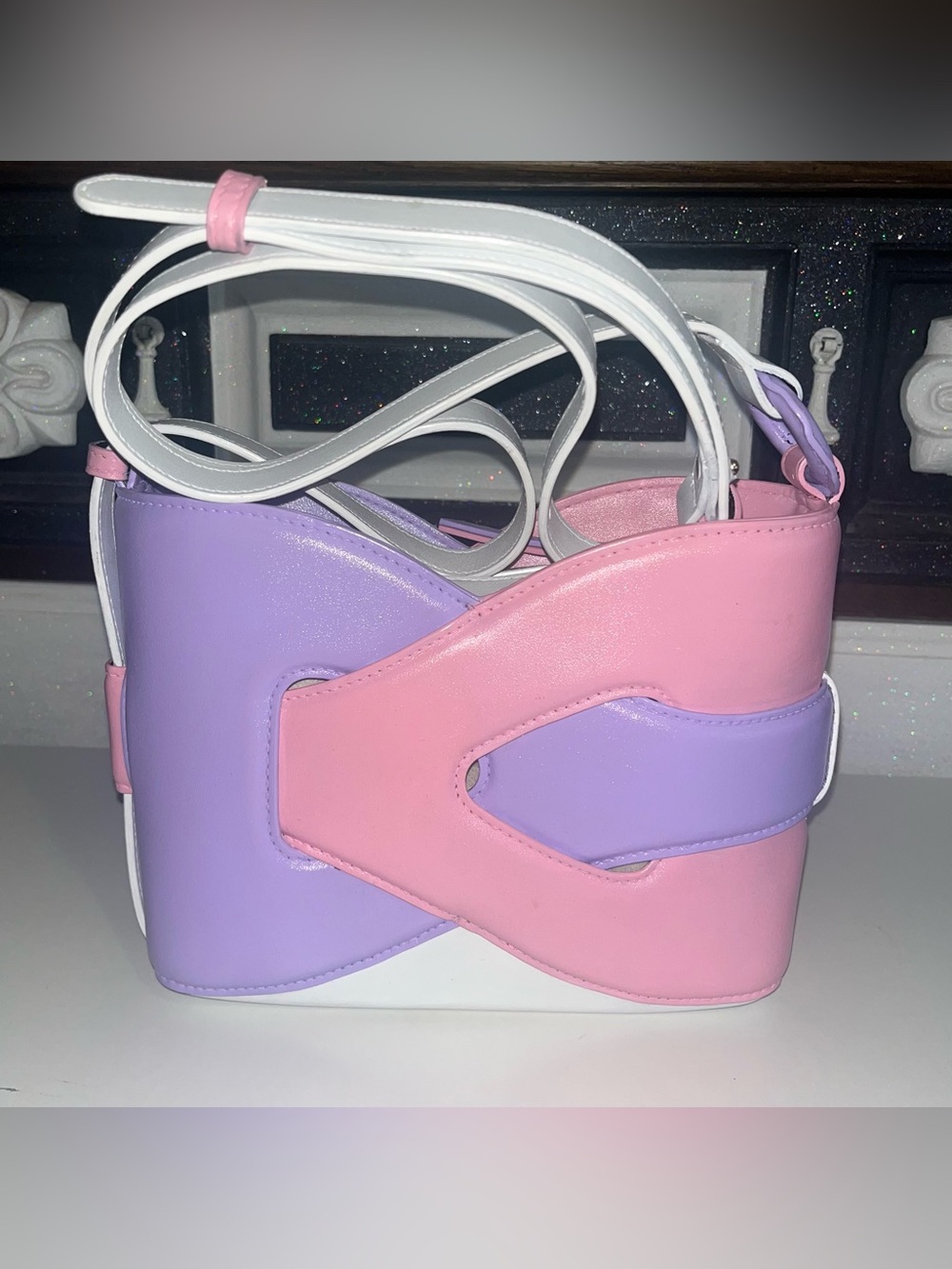 Pastel Pink & Lavender Colorblock Crossbody Bag for Women Custom Painted